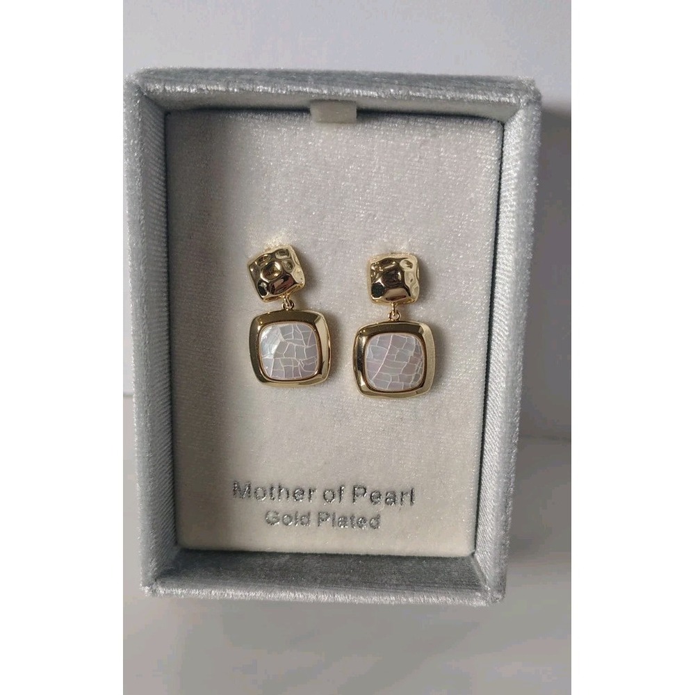 City X City Mother Of Pearl Gold Plated Ear Rings New In Box Large Earings